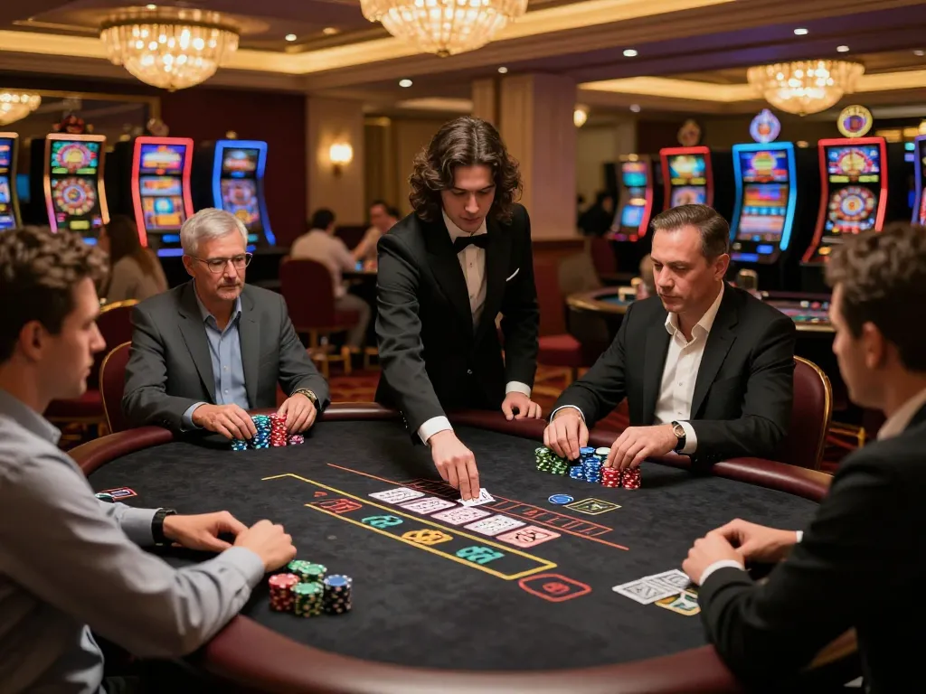TR88 blackjack players placing bets at a luxurious casino table under warm lighting