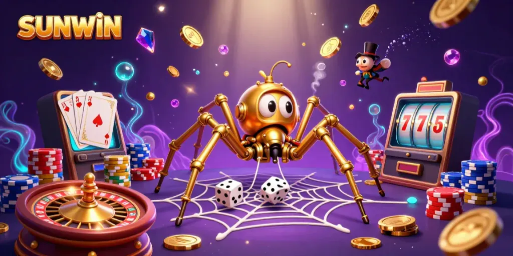 SUNWIN's enchanting 3D steampunk casino scene with golden spider and dynamic game elements.