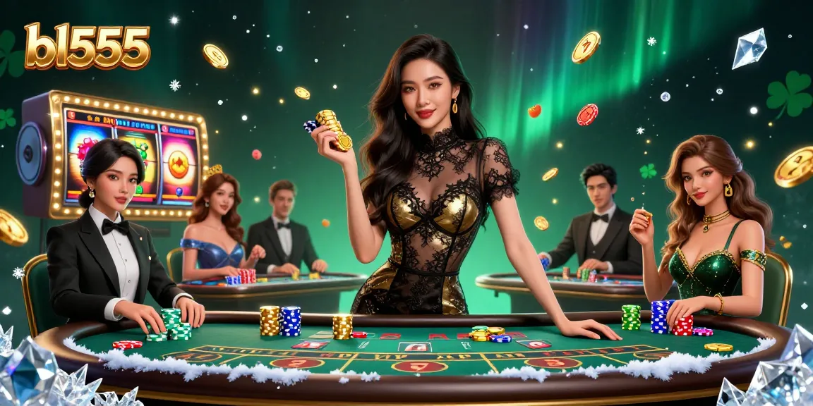 Experience high-stakes gaming action at BL555 with a glamorous dealer and jackpot excitement.
