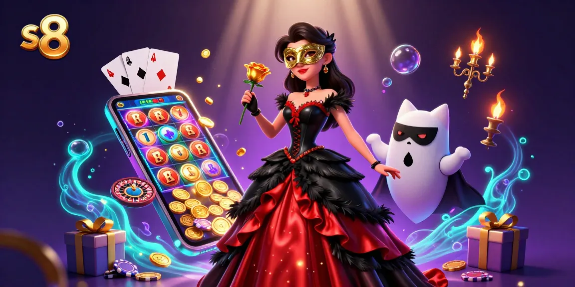 S8 attracts players with vibrant 3D visuals of a casino scene, highlighting slot games and exciting prizes.