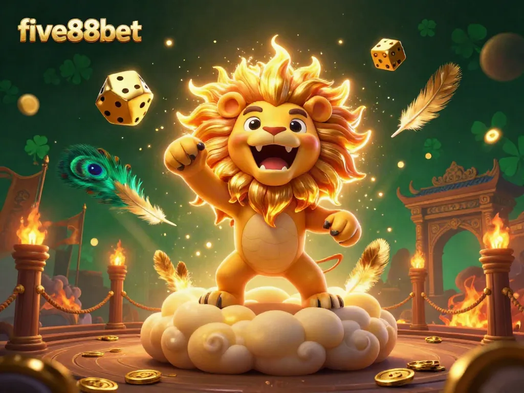 Experience the excitement of five88bet with a dazzling 3D casino scene featuring luck and gaming symbols.