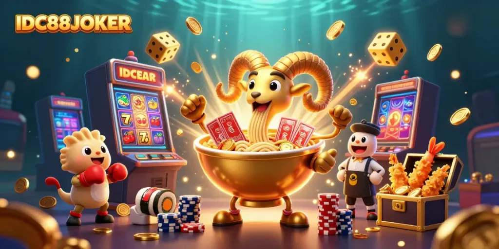 Immerse in IDC88JOKER's thrilling casino adventure with vibrant game elements and colorful characters.