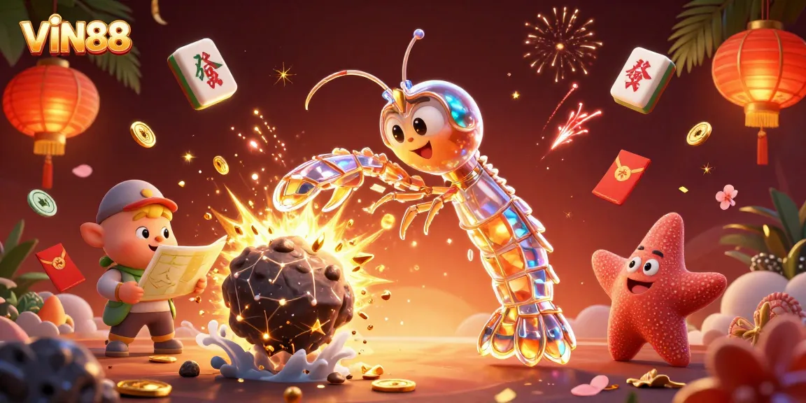Engage in exciting gaming at VIN88 with a vibrant tok-tok theme featuring exploding gems and cosmic animations.
