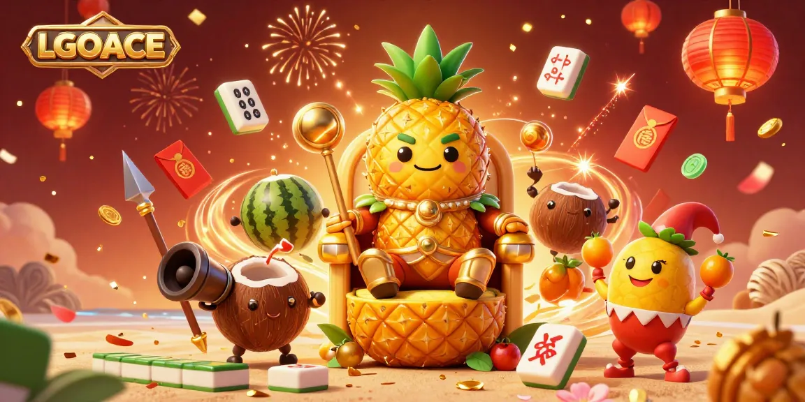LGOACE showcases a lively casino scene with the golden pineapple king and festive elements, perfect for gamblers.