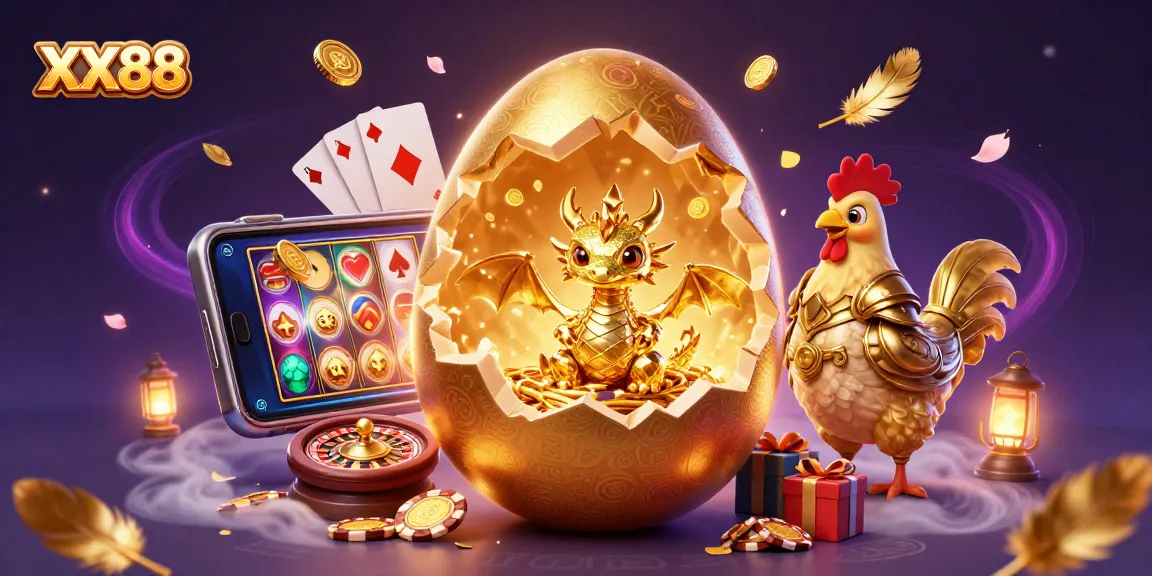 Experience the thrill at XX88 with a golden dragon and vibrant casino elements.