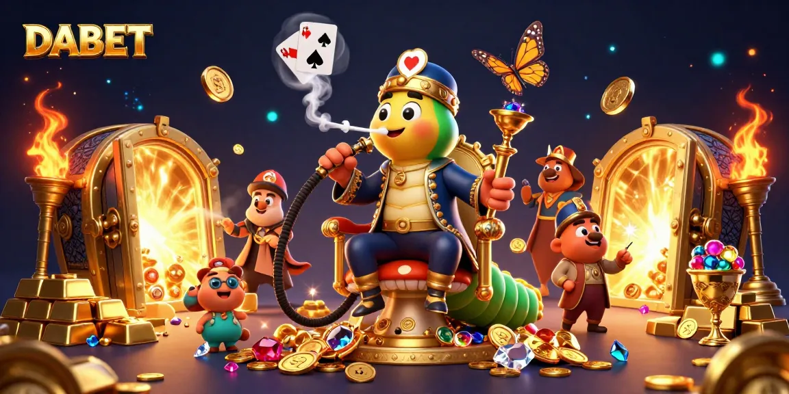 DABET offers an enchanting scene with a caterpillar hookah-master in a casino backdrop, revealing fortune.