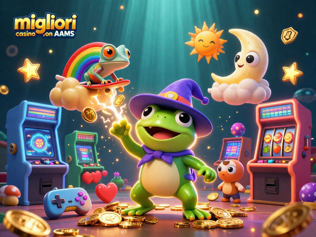 Migliori casino non AAMS con personaggi animati e simboli di gioco in una scena vivace e dinamica.