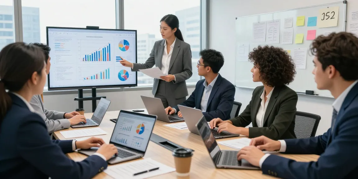 Business team discussing merchant cash advance pros and cons in a modern office.