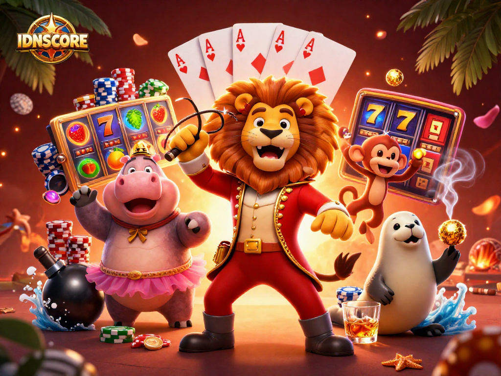 IDNSCORE showcases loyal players celebrating wins in a vibrant casino scene.