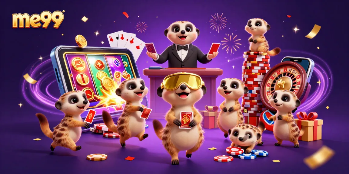 Me99 casino with meerkats in an elaborate setup, creating excitement and winning chances.