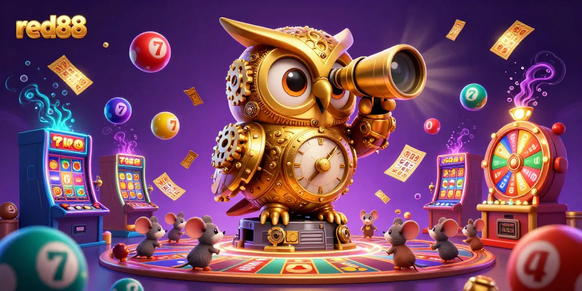 Engage with red88 casino action featuring a vibrant owl overseeing an exciting gaming scene.