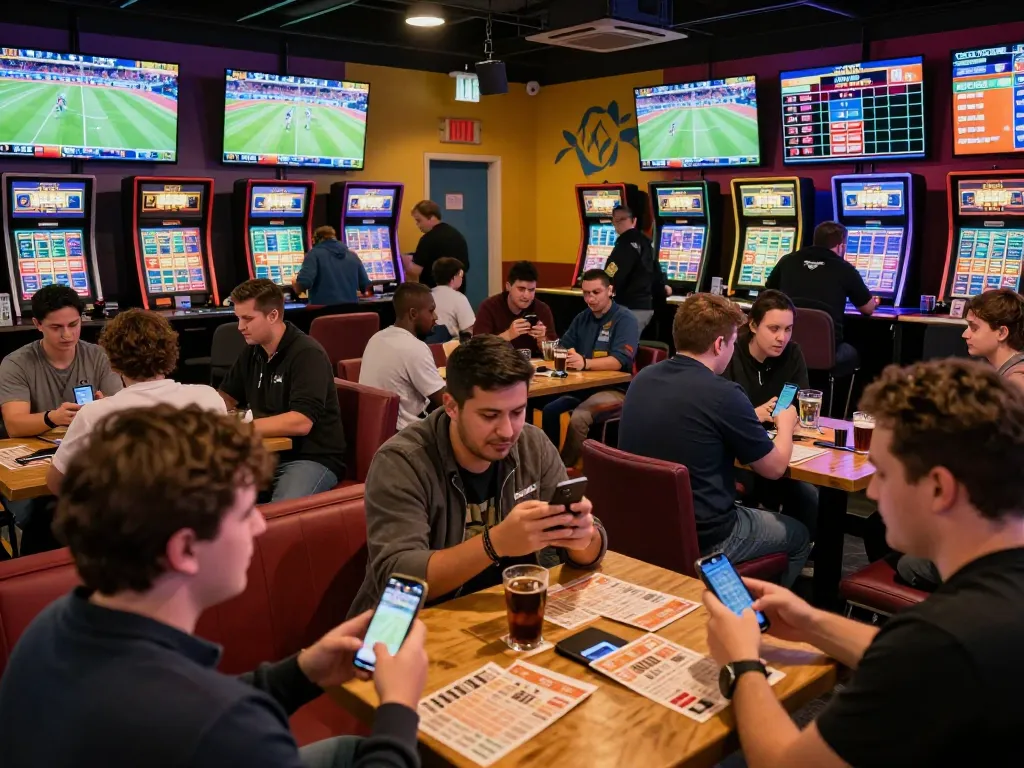 Engaging atmosphere for kèo bóng đá ngày mai with fans placing bets and enjoying live matches.
