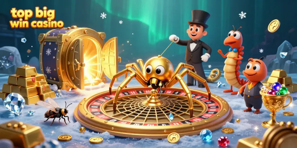 Experience the thrill at top big win casino with enchanting 3D illustration of a spider-themed roulette.