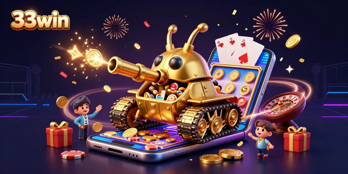 Experience 33win's thrilling miniature casino with vibrant characters and exciting game elements.