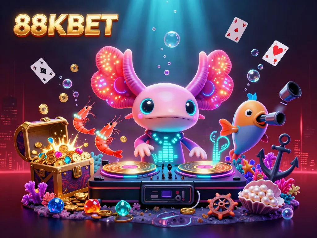 Experience the vibrant underwater world of 88KBET with an energetic 3D axolotl DJ and friends.