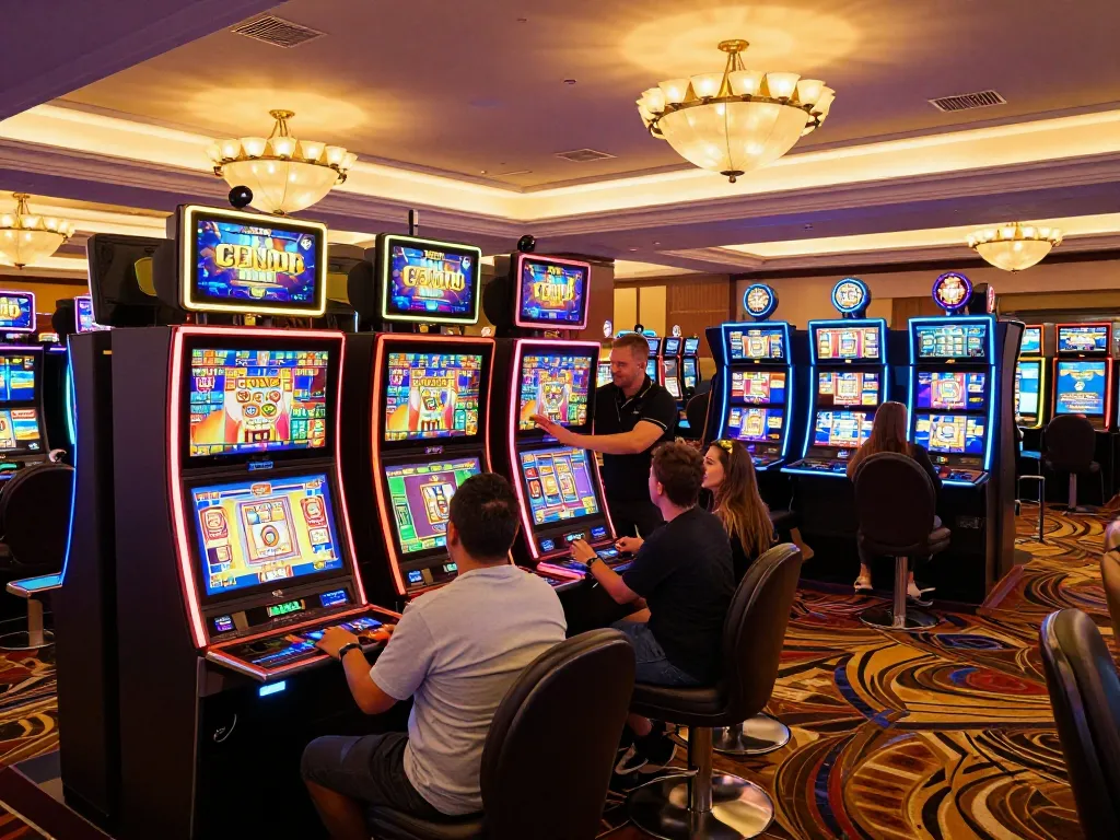 Exciting gameplay at the VENOM889 Slot area with vibrant machines and engaged players.