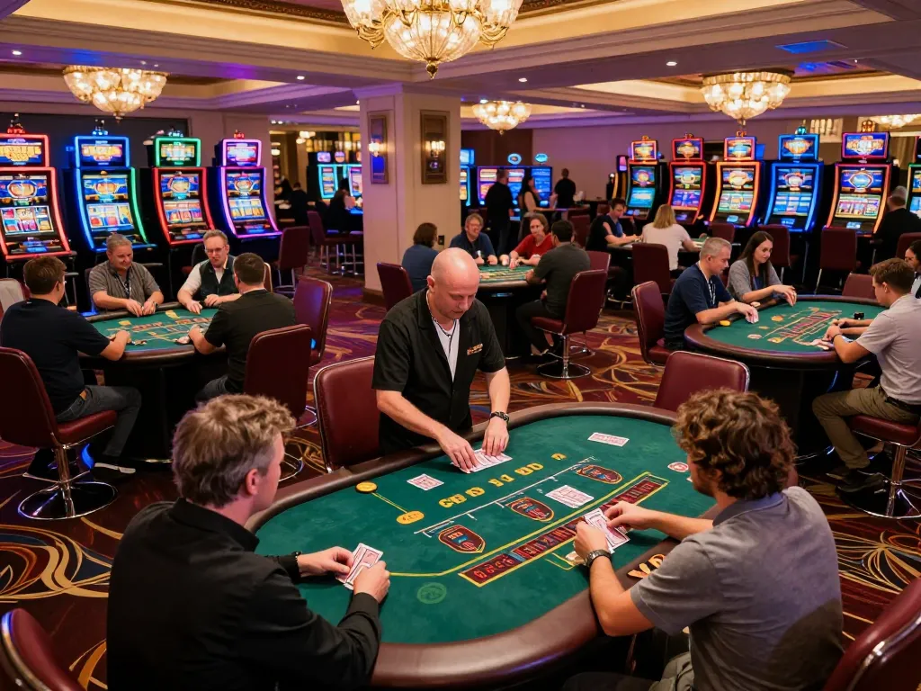 Engaging players at blackjack tables strategizing their bets while enjoying rokok 88 gameplay in an upscale casino.