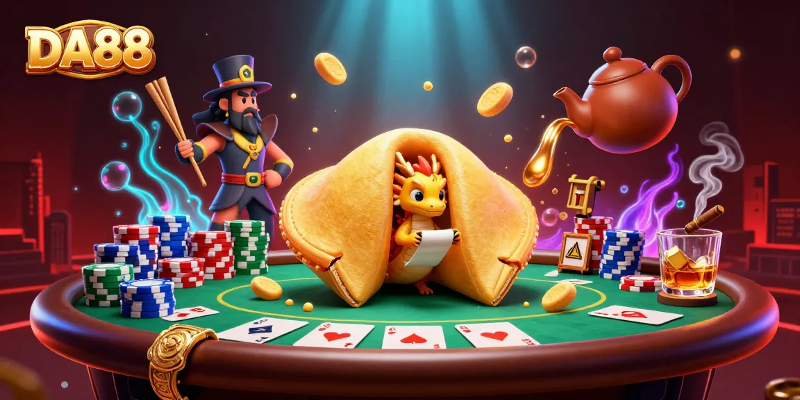 Experience thrilling gameplay at DA88 with a vibrant casino scene featuring dragons, fortunes, and rich poker elements.