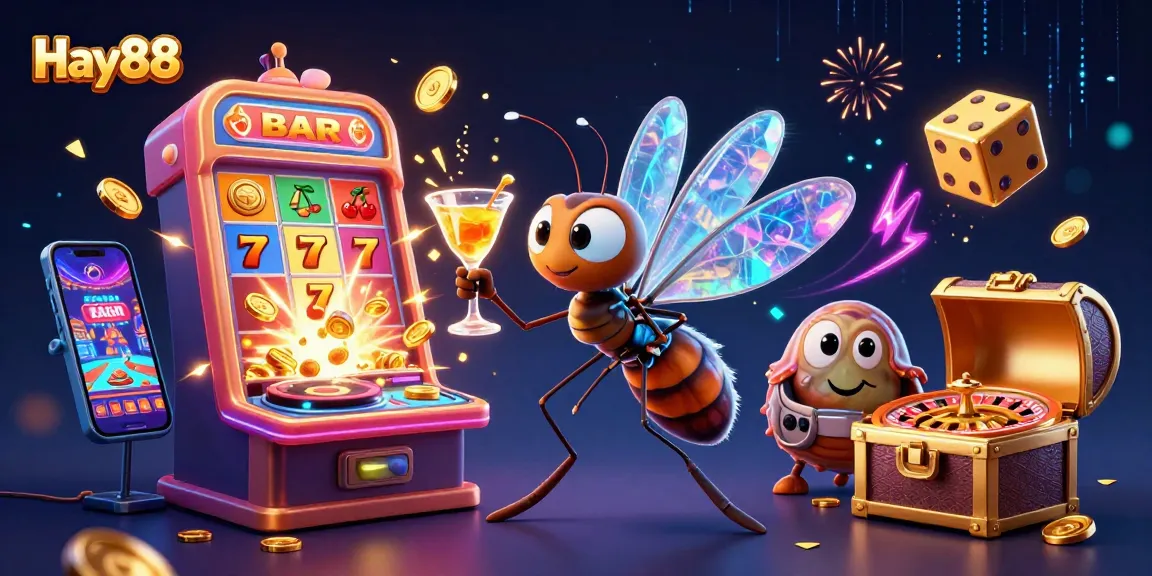 Experience exciting casino action with Hay88's vibrant 3D illustration, featuring unique characters and dynamic elements.