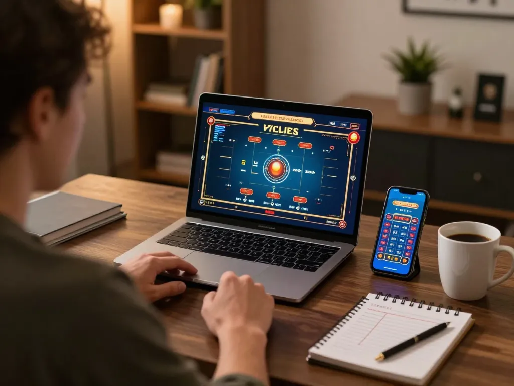 Engaging with sc88seo online gambling setup, showcasing strategic gameplay on laptop and smartphone.