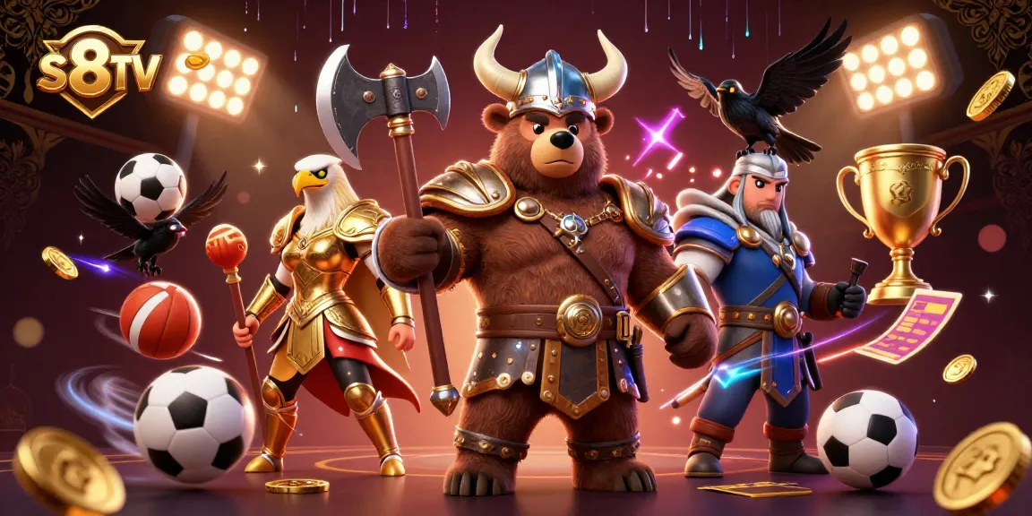 S8TV showcases a vibrant scene with a Viking bear and Valkyrie ready for dynamic sports betting.