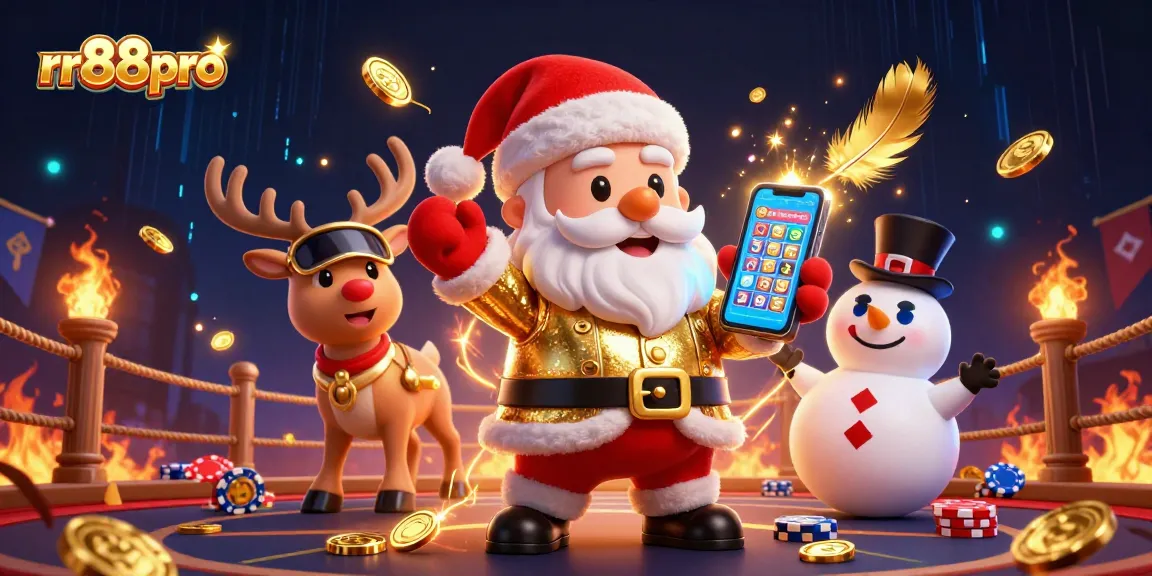 Experience excitement with rr88pro's vibrant casino adventure featuring Santa and entertaining companions.