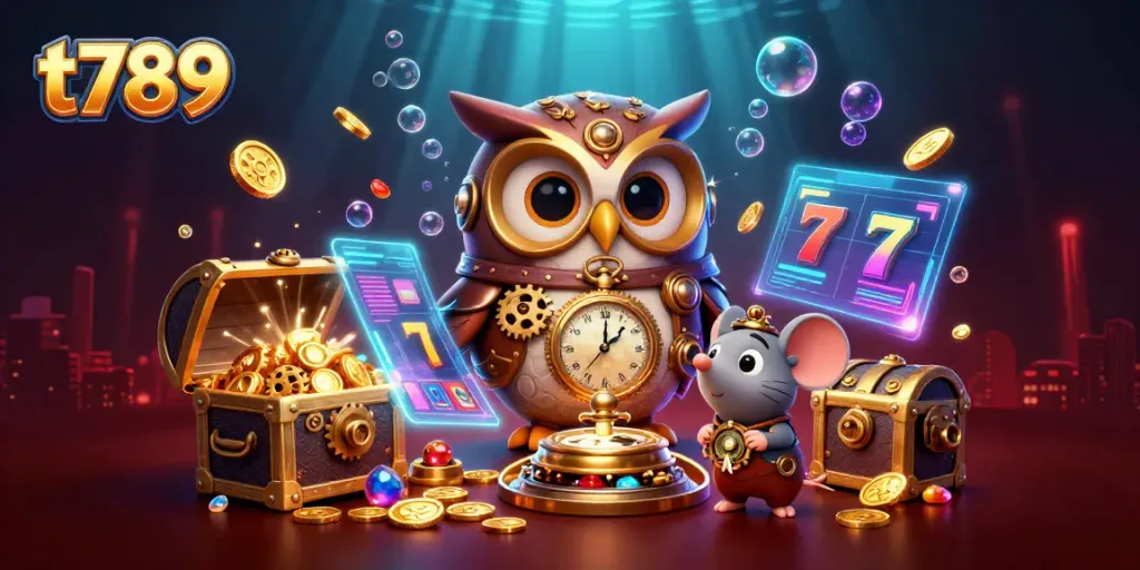 Experience thrilling gameplay with t789 featuring an adventurous owl and rich casino imagery.