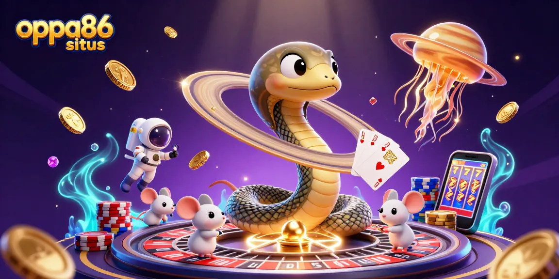 Experience thrilling bets at oppa86 situs with vibrant cosmic casino elements and engaging characters.