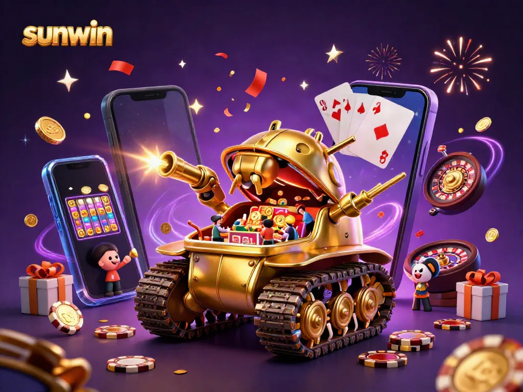 Join the excitement with sunwin's vibrant casino scene featuring a golden beetle tank and dynamic game elements.