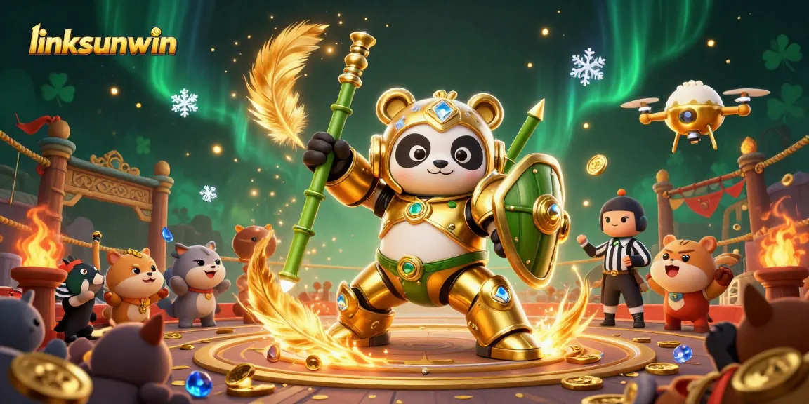 Join the thrilling linksunwin arena where a mech-suit golden panda channels its inner warrior!