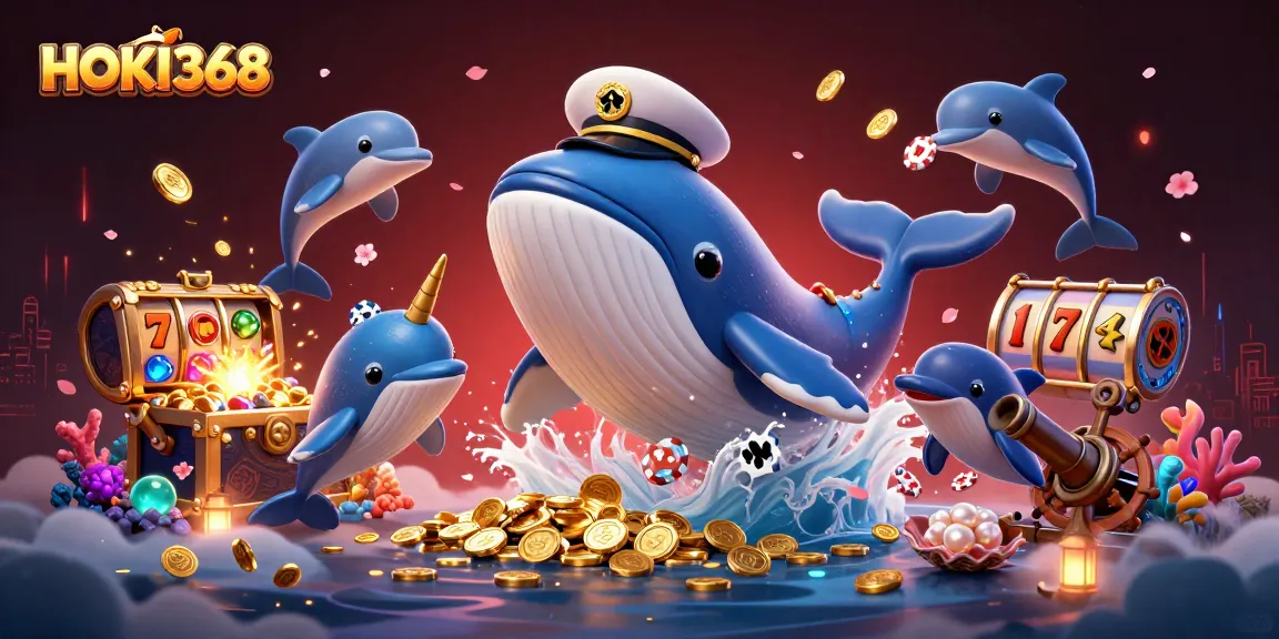 Play exciting games with HOKI368's vibrant online platform, featuring a whale and poker-themed elements.