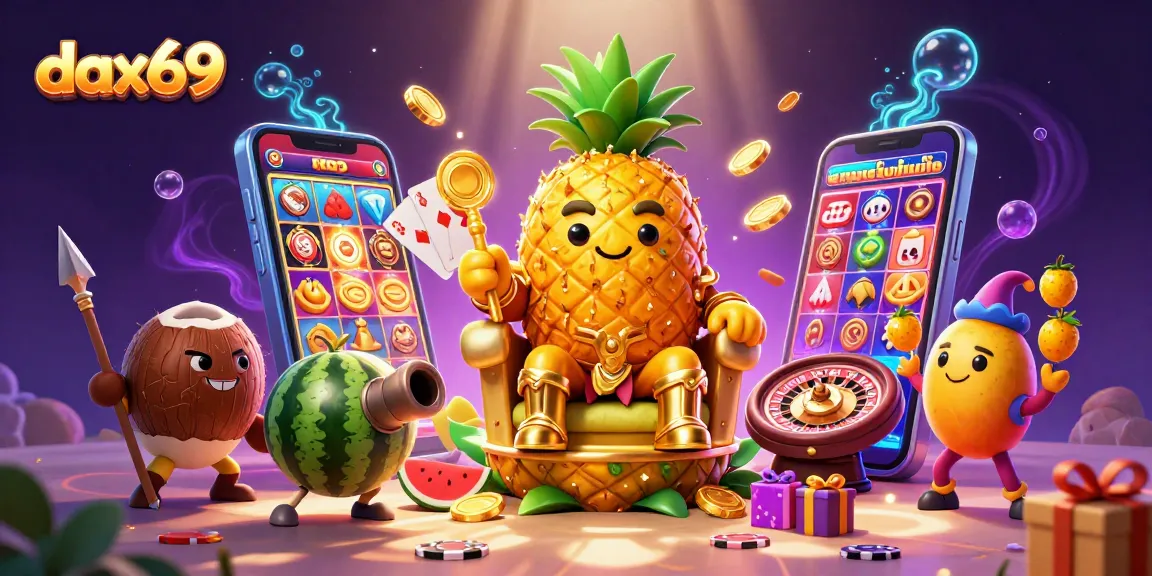 Rasakan keseruan bermain di dax69 dengan Raja Nanas dan elemen kasino yang memukau.