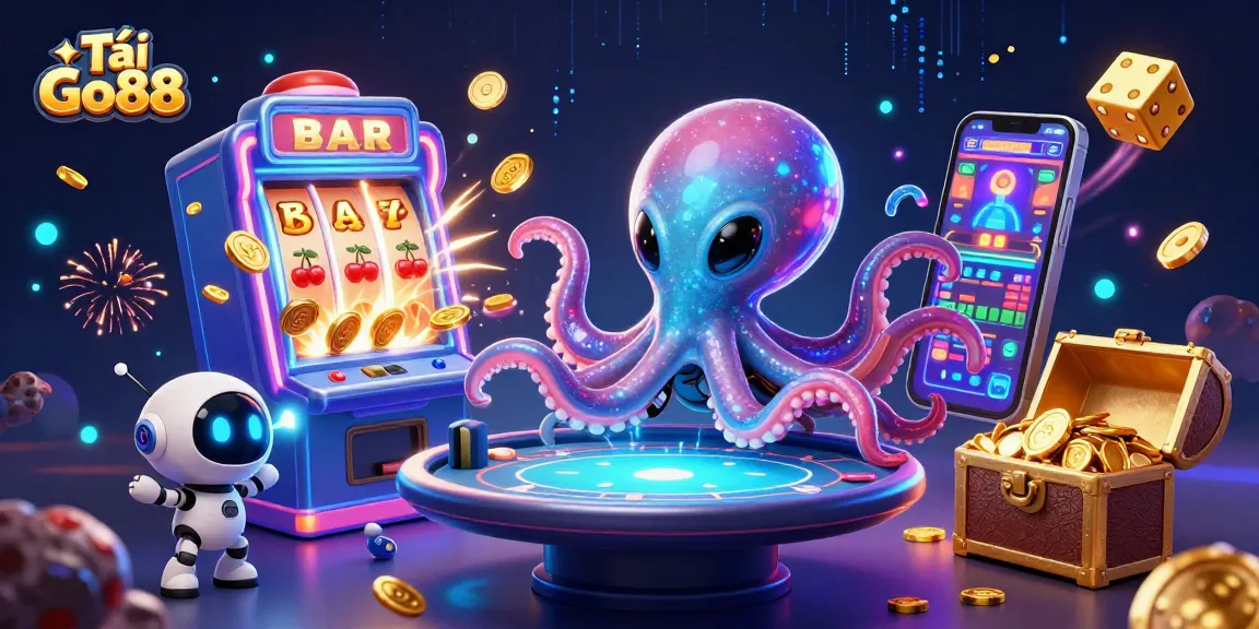 Engage with Tải Go88 in an exciting 3D alien casino scene featuring a lively poker setting.