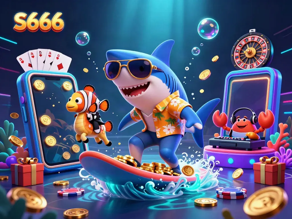 Engage in thrilling slots and games at S666 with a vibrant underwater casino scene