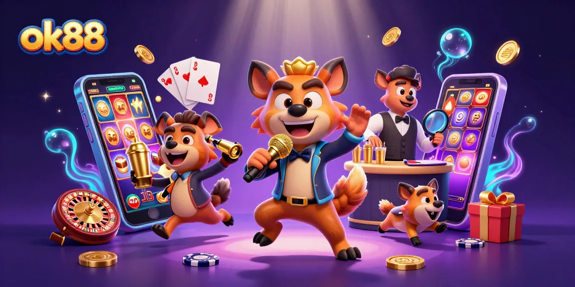 Experience the thrill at ok88 with lively hyenas in a comedic casino scene.