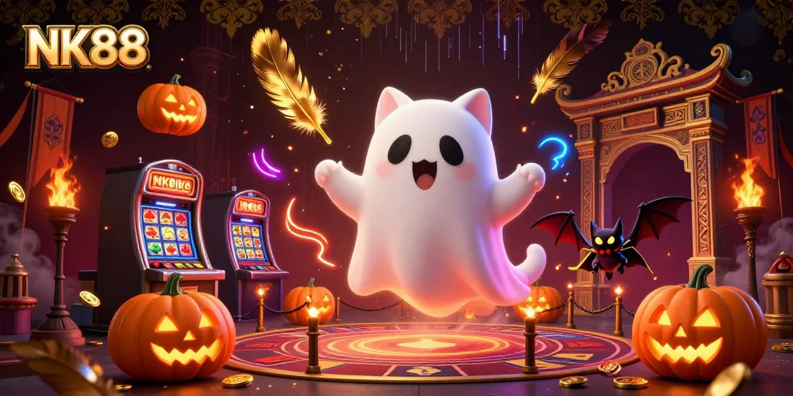 Experience thrilling gameplay with NK88 in this vibrant haunted casino scene.