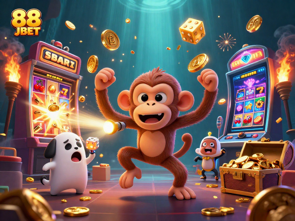 Experience thrilling gaming with 88 JBET amidst jackpot excitement and festive casino elements.