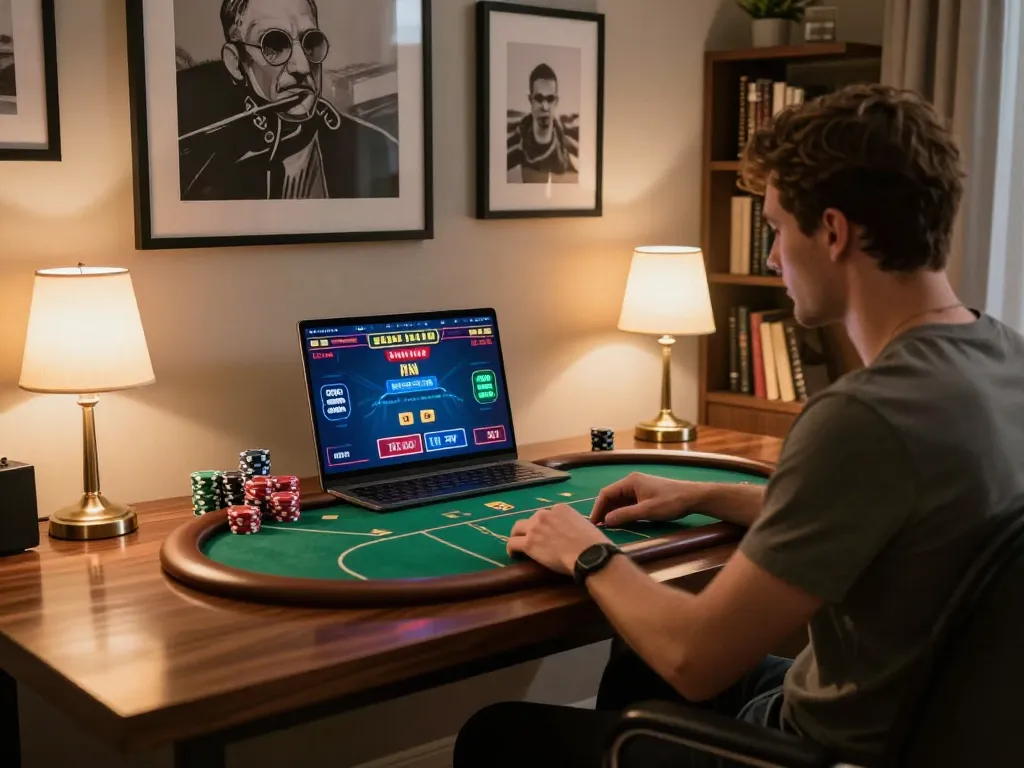 Experience GG88's exciting poker gameplay in a sophisticated home setup.