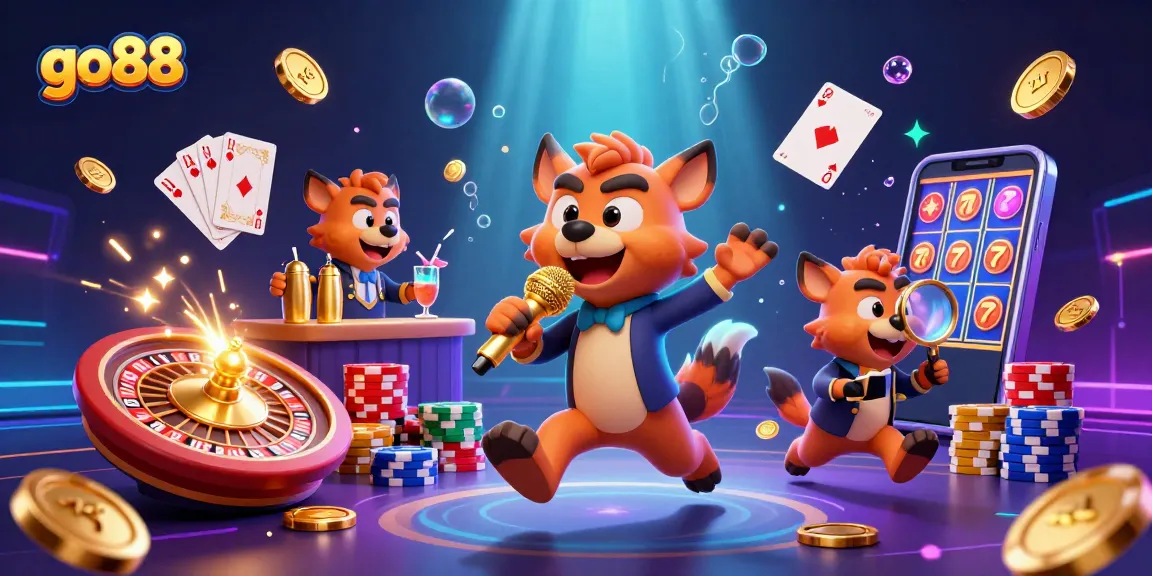 Engage with go88, the lively casino scene featuring hyena characters in a vibrant, animated setting.