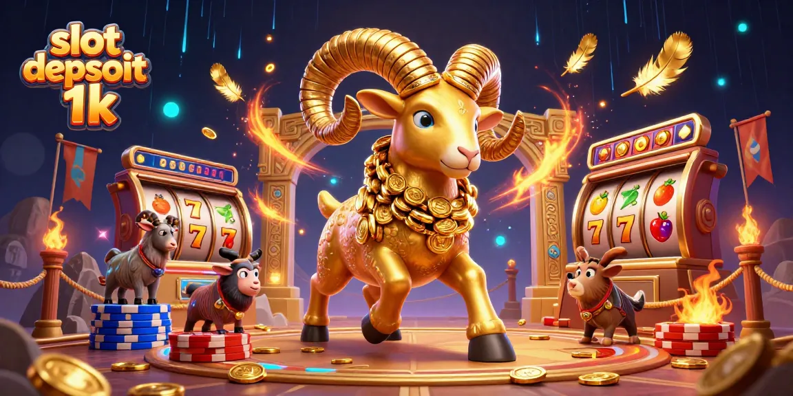 Engage in thrilling gameplay at slot depsoit 1k with vibrant 3D golden ram illustration.