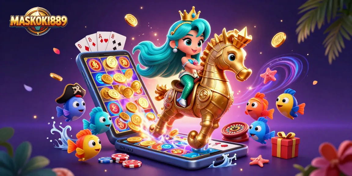 Engage in thrilling gameplay on MASKOKI889 with colorful slots, vibrant characters, and dynamic casino elements.