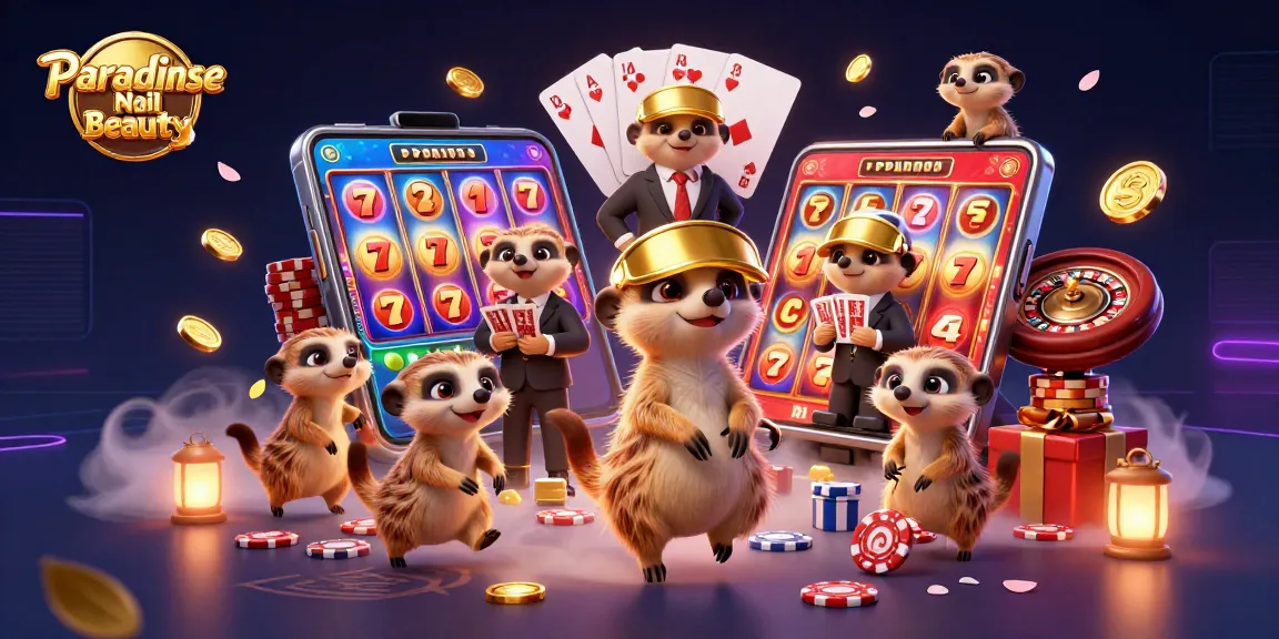 Paradise Nail Beauty showcases a vibrant 3D casino scene filled with meerkats engaging in exciting jackpot activities.
