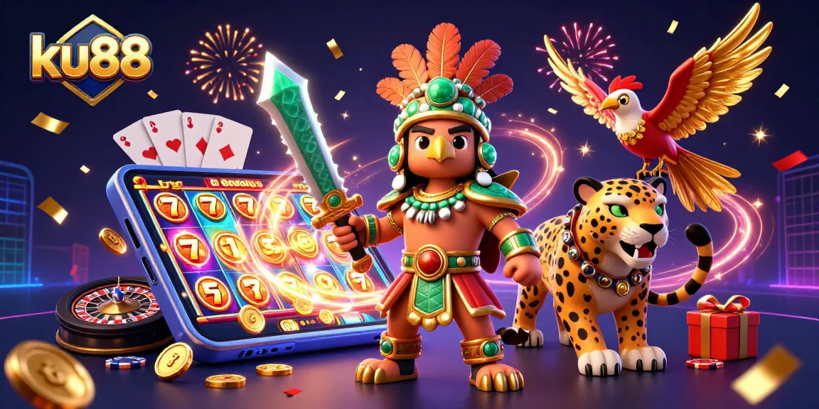 Experience thrilling wins at ku88 with vibrant slot game symbols and dynamic casino elements.