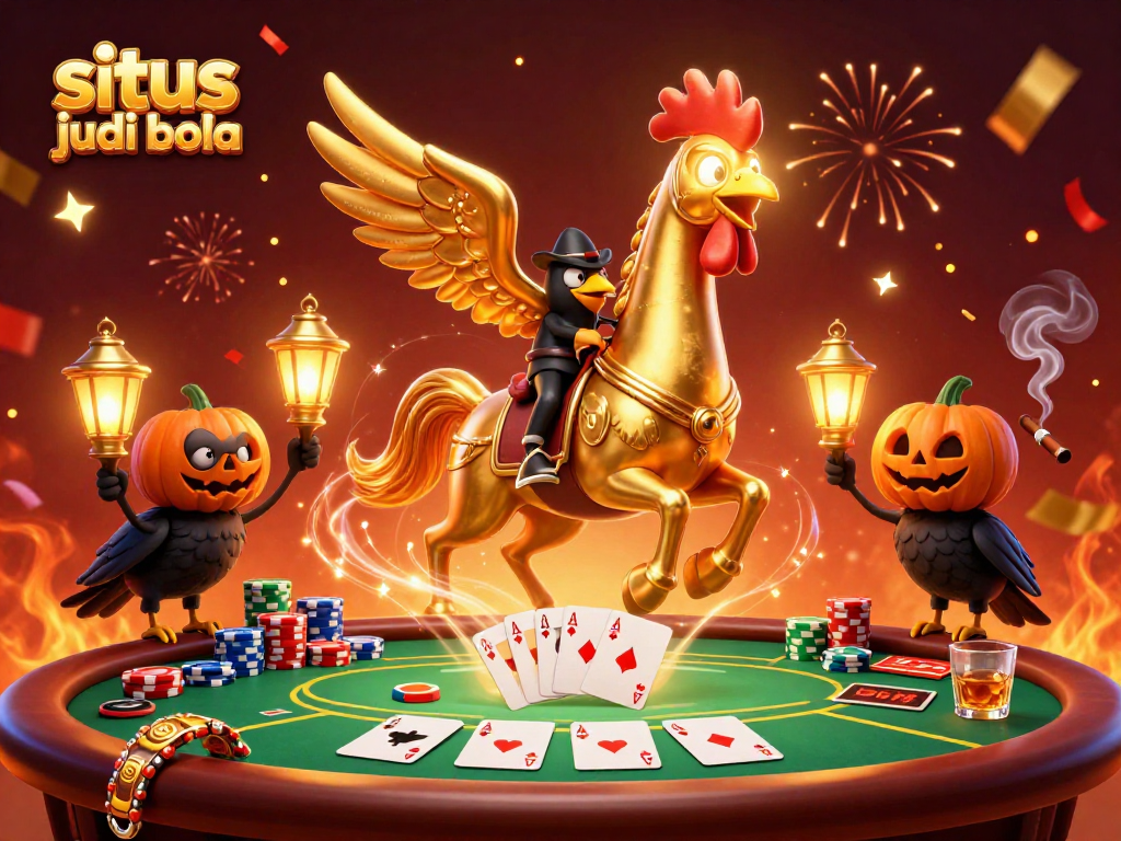 Experience the thrill of situs judi bola with colorful games and vibrant characters at a midnight casino.