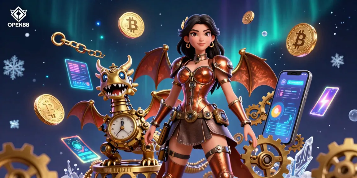 Experience immersive gaming with OPEN88's cinematic 3D illustration of casino adventures featuring vibrant characters and crypto elements.
