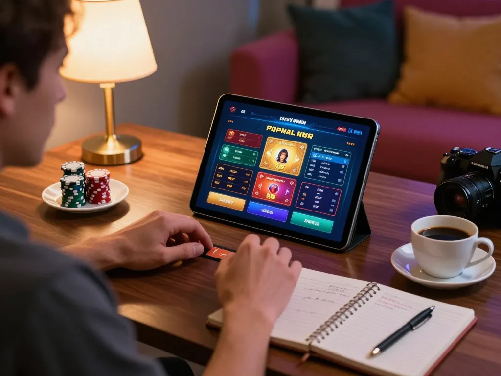 Engaging online gaming experience with mantra88 app showing vibrant gameplay on a tablet in a cozy setting.