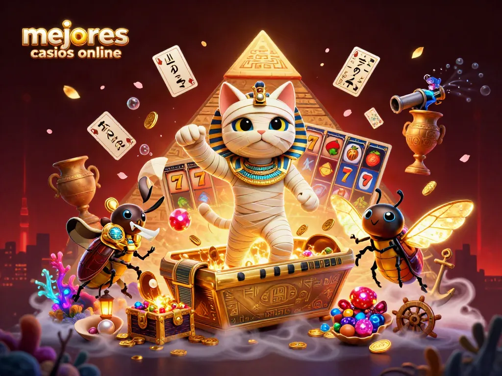 Experimenta los mejores casinos online a través de una ilustración 3D dinámica de un gato momia egipcio y más.