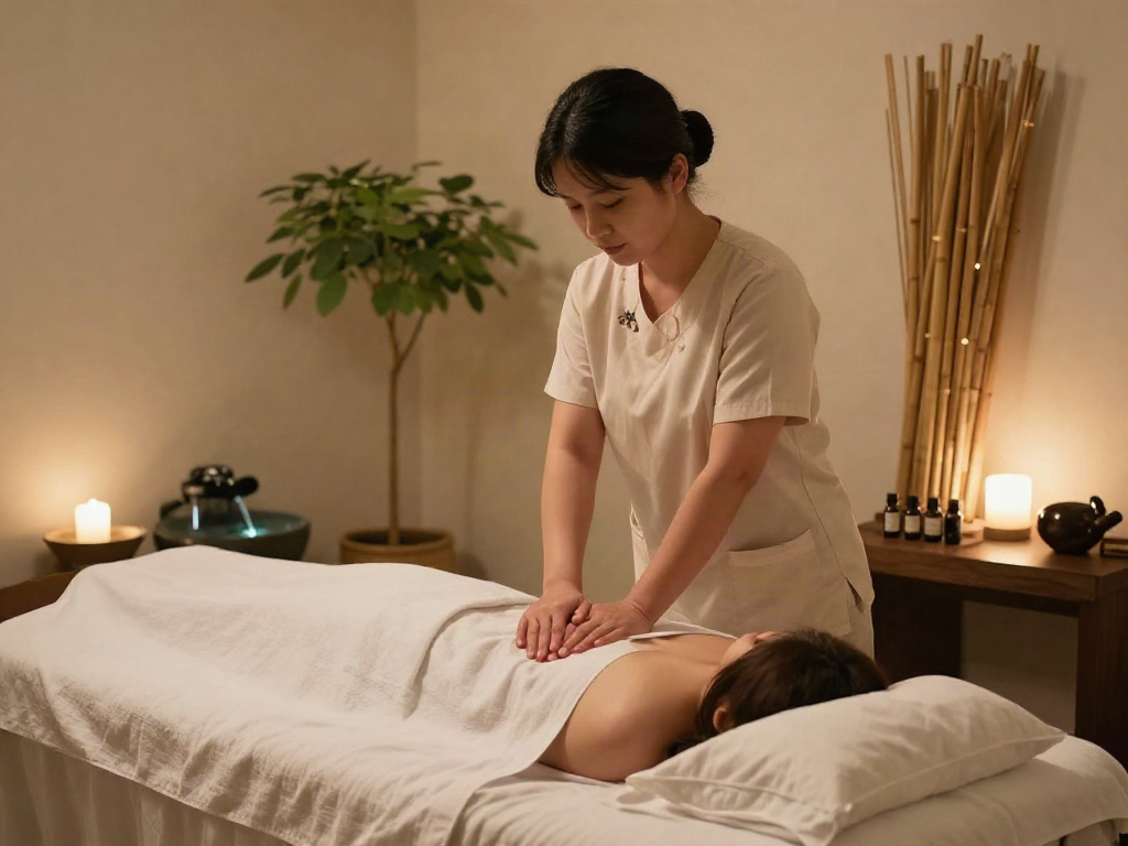 Rejuvenating 일산출장안마 session in a serene wellness space with a professional therapist.