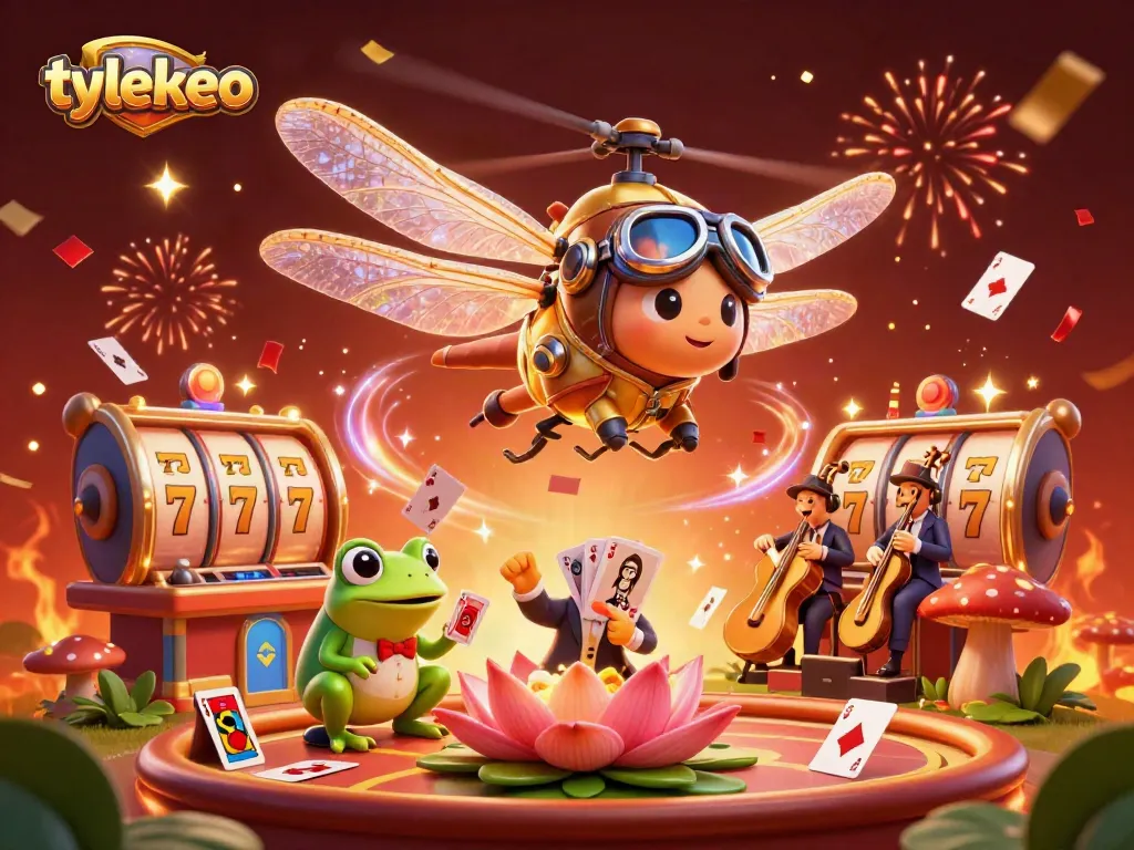 Engage in thrilling gameplay with tylkeo's vibrant casino scene featuring a lively dragonfly pilot
