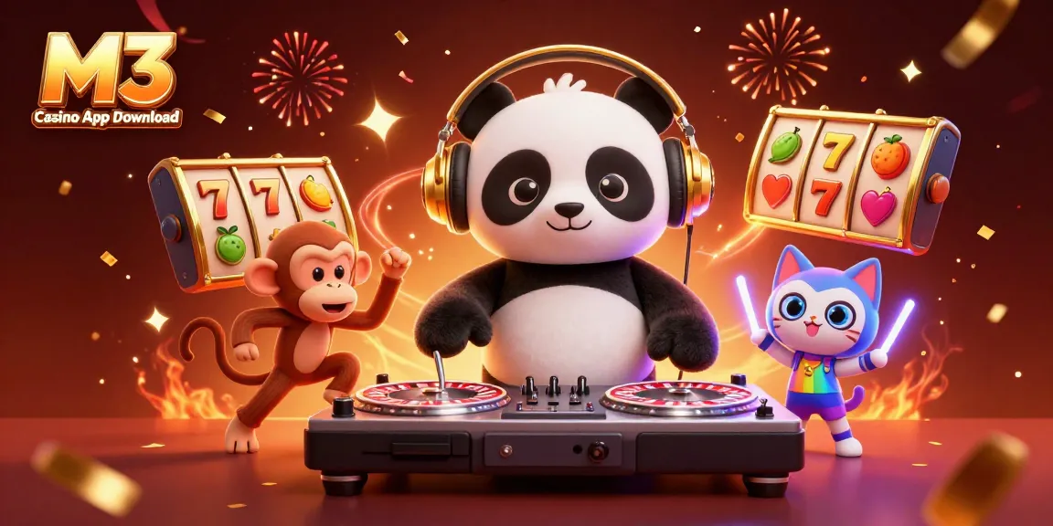 Spin and win with M3 Casino App Download featuring vibrant casino characters and exciting game elements.